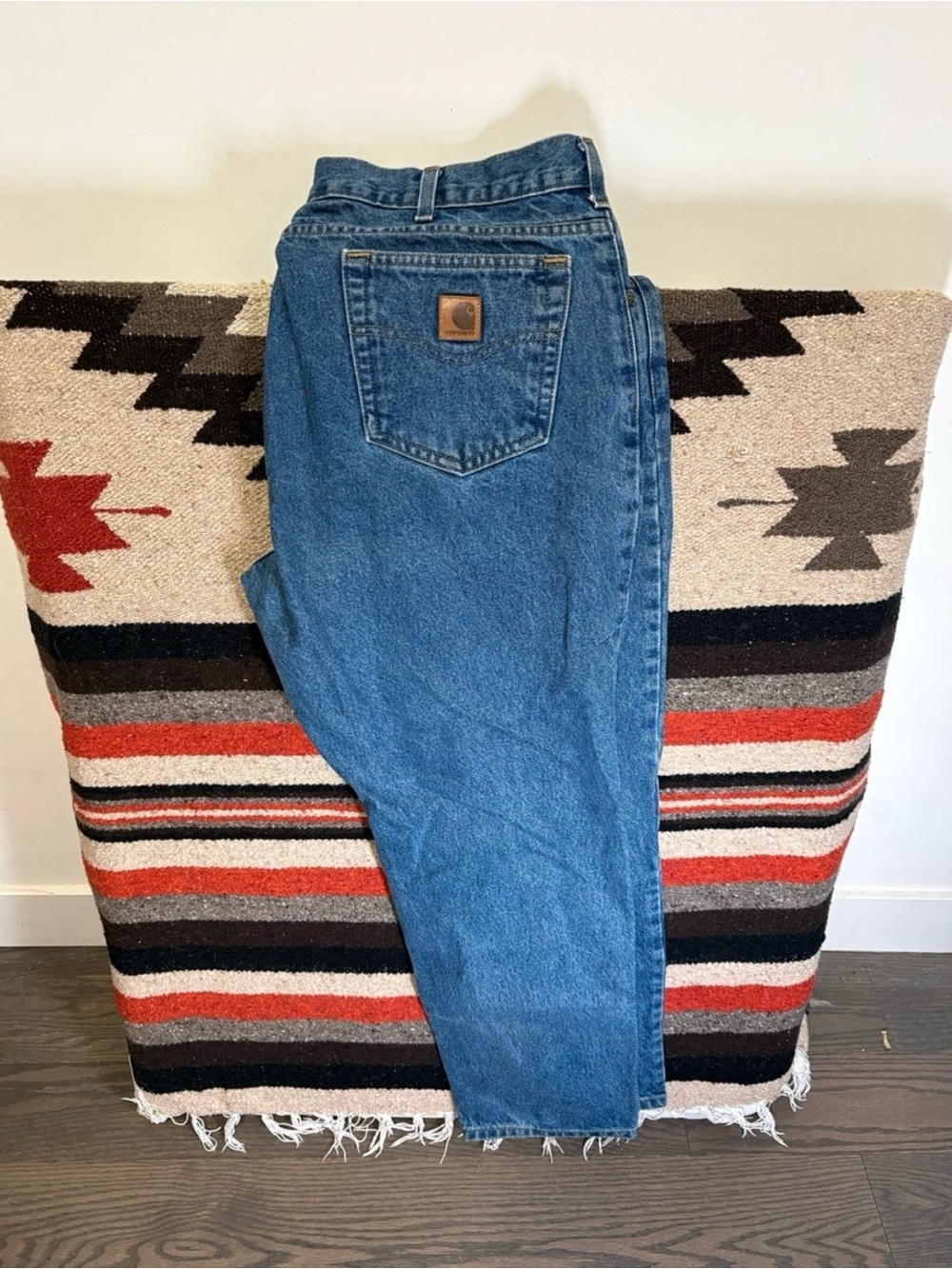 Carhartt Classic Blue Denim Jeans with Leather Patch